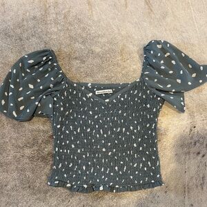 Abercrombie & Fitch Green Polka Dot Smocked Blouse